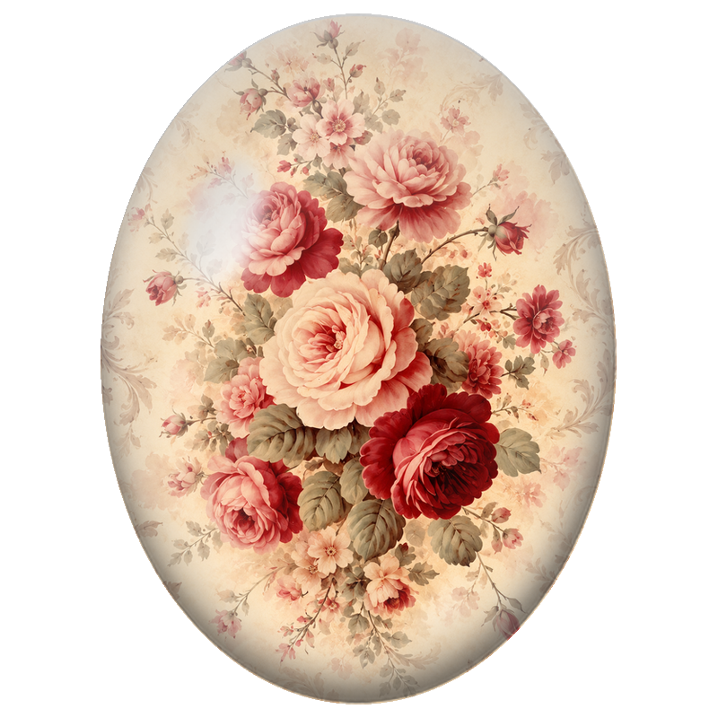 Cabochon en Verre Illustré Bouquet de Roses au Charme Ancien 13x18, 18x25 ou 30x40mm