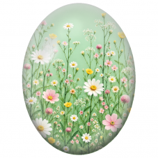 Cabochon en Verre Illustré Prairie de Marguerites sur Fond Vert Tendre 13x18, 18x25 ou 30x40mm - Pour la Création de Bijoux