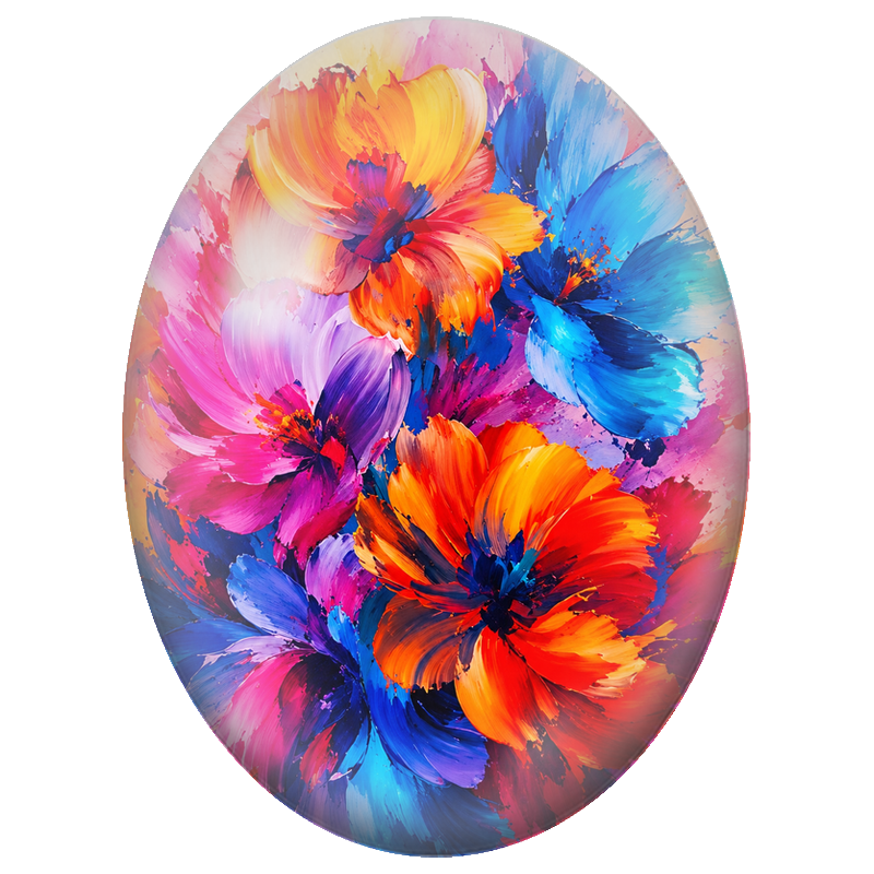 Cabochon en Verre Illustré Grandes Fleurs Peintes aux Couleurs Vives 13x18, 18x25 ou 30x40mm