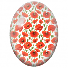 Cabochon en Verre Illustré Coquelicots Rouges sur Fond Blanc 13x18, 18x25 ou 30x40mm - Pour la Création de Bijoux Fantaisie