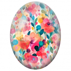 Cabochon en Verre Illustré Jardin Abstrait aux Couleurs Pastel 13x18, 18x25 ou 30x40mm - Pour la Création de Bijoux Fantaisie