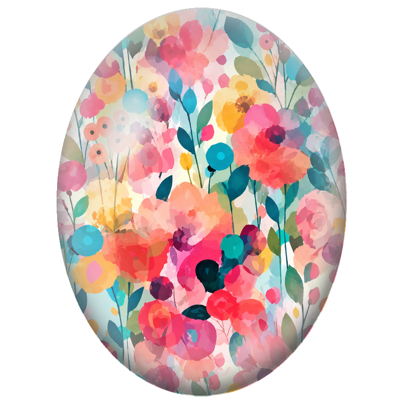 Cabochon en Verre Illustré Jardin Abstrait aux Couleurs Pastel 13x18, 18x25 ou 30x40mm