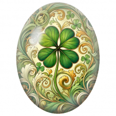 Cabochon en Verre Illustré Trèfle à Quatre Feuilles Ornemental 13x18, 18x25 ou 30x40mm - Pour la Création de Bijoux Fantaisie