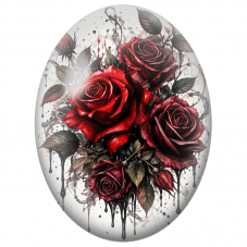 Cabochon en Verre Illustré Bouquet de Roses Rouges Gothiques 13x18, 18x25 ou 30x40mm - Pour la Création de Bijoux Fantaisie