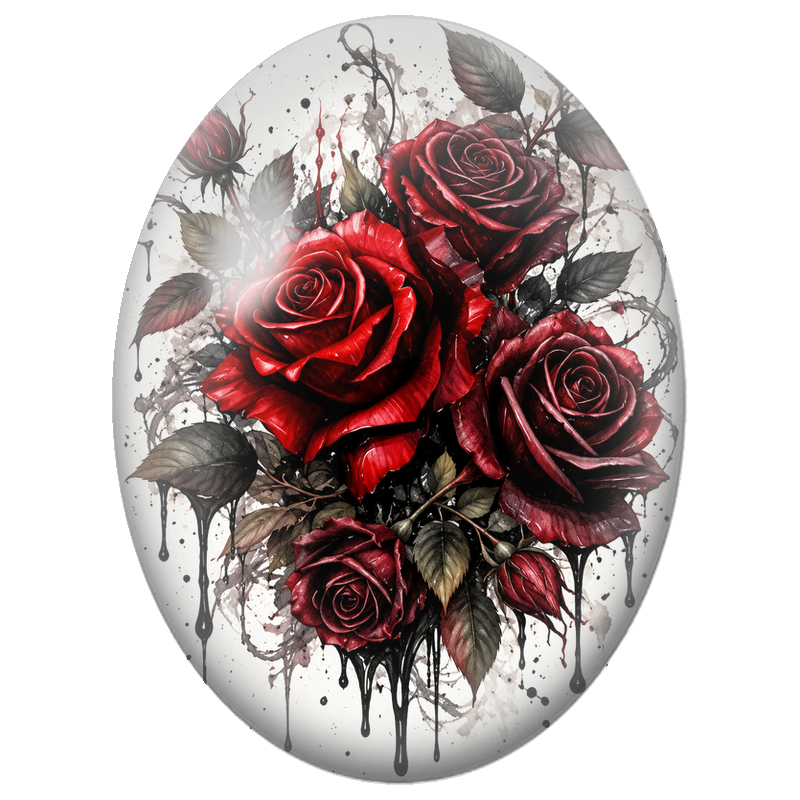 Cabochon en Verre Illustré Bouquet de Roses Rouges Gothiques 13x18, 18x25 ou 30x40mm