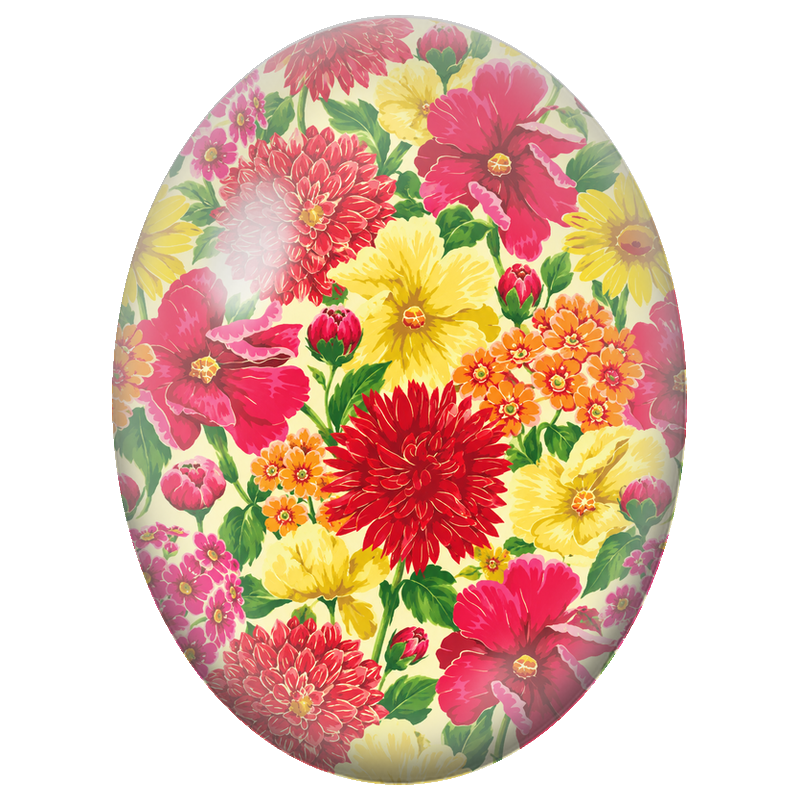 Cabochon en Verre Illustré Fleurs Rouges et Jaunes au Charme Rétro 13x18, 18x25 ou 30x40mm