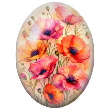 Cabochon en Verre Illustré Coquelicots Roses et Orange à l’Aquarelle 13x18, 18x25 ou 30x40mm - Pour la Création de Bijoux