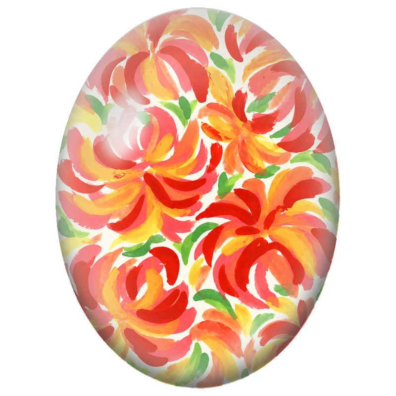 Cabochon en Verre Illustré Fleurs Rouges et Orange au Pinceau 13x18, 18x25 ou 30x40mm