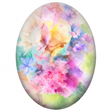 Cabochon en Verre Illustré Fleurs Pastel et Papillons en Transparence 13x18, 18x25 ou 30x40mm - Pour la Création de Bijoux
