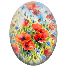 Cabochon en Verre Illustré Coquelicots Rouges et Bleuets 13x18, 18x25 ou 30x40mm - Pour la Création de Bijoux Fantaisie - DIY
