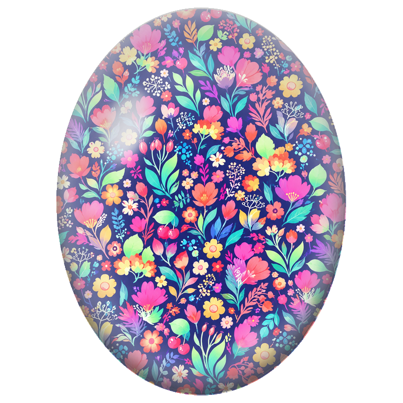 Cabochon en Verre Illustré Petites Fleurs Multicolores sur Fond Bleu Nuit 13x18, 18x25 ou 30x40mm