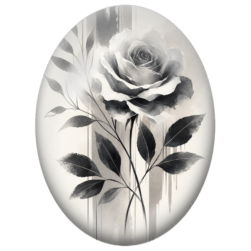 Cabochon en Verre Illustré Rose en Noir et Blanc à l’Aquarelle 13x18, 18x25 ou 30x40mm