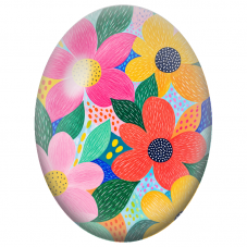 Cabochon en Verre Illustré Grandes Fleurs Colorées au Trait Naïf 13x18, 18x25 ou 30x40mm - Pour la Création de Bijoux Fantaisie