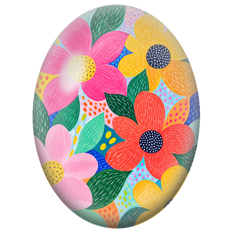 Cabochon en Verre Illustré Grandes Fleurs Colorées au Trait Naïf 13x18, 18x25 ou 30x40mm