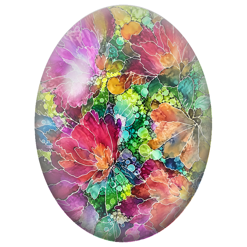 Cabochon en Verre Illustré Fleurs et Papillons Aquarellés Multicolores 13x18, 18x25 ou 30x40mm