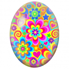 Cabochon en Verre Illustré Fleurs Psychédéliques Cœurs et Étoiles 13x18, 18x25 ou 30x40mm - Pour la Création de Bijoux Fantaisie