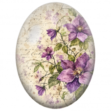Cabochon en Verre Illustré Clématites Violettes sur Écriture Ancienne 13x18, 18x25 ou 30x40mm - Pour la Création de Bijoux