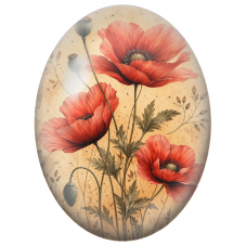 Cabochon en Verre Illustré Coquelicots Rouges sur Fond Parchemin 13x18, 18x25 ou 30x40mm - Pour la Création de Bijoux Fantaisie