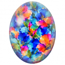 Cabochon en Verre Illustré Fleurs Bleues et Corail aux Éclats Dorés 13x18, 18x25 ou 30x40mm - Pour la Création de Bijoux