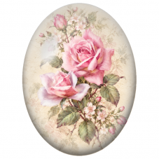 Cabochon en Verre Illustré Roses Roses et Petites Fleurs Vintage 13x18, 18x25 ou 30x40mm - Pour la Création de Bijoux Fantaisie