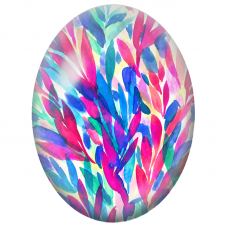 Cabochon en Verre Illustré Feuillage Abstrait Rose Bleu et Turquoise 13x18, 18x25 ou 30x40mm - Pour la Création de Bijoux