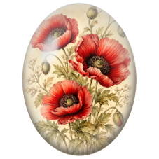 Cabochon en Verre Illustré Coquelicots Rouges en Illustration Botanique 13x18, 18x25 ou 30x40mm - Pour la Création de Bijoux