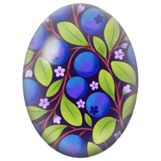 Cabochon en Verre Illustré Myrtilles Bleues et Feuillage Vert 13x18, 18x25 ou 30x40mm - Pour la Création de Bijoux Fantaisie