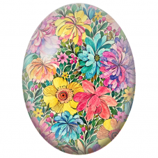 Cabochon en Verre Illustré Jardin Fleuri Dessiné aux Couleurs Pastel 13x18, 18x25 ou 30x40mm - Pour la Création de Bijoux