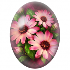 Cabochon en Verre Illustré Marguerites Roses sur Fond Framboise 13x18, 18x25 ou 30x40mm - Pour la Création de Bijoux Fantaisie