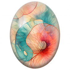 Cabochon en Verre Illustré Pétales Translucides Corail et Turquoise 13x18, 18x25 ou 30x40mm - Pour la Création de Bijoux