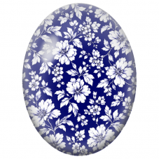 Cabochon en Verre Illustré Fleurs Blanches sur Fond Bleu Nuit 13x18, 18x25 ou 30x40mm - Pour la Création de Bijoux Fantaisie