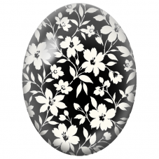 Cabochon en Verre Illustré Fleurs Blanches Graphiques sur Fond Noir 13x18, 18x25 ou 30x40mm - Pour la Création de Bijoux