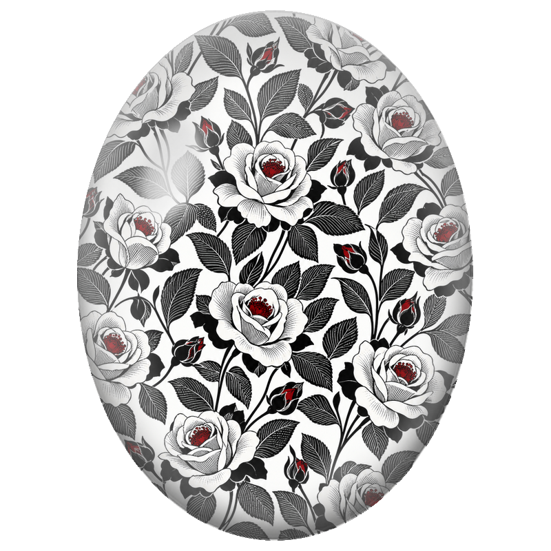 Cabochon en Verre Illustré Roses Blanches et Noires aux Cœurs Rouges 13x18, 18x25 ou 30x40mm