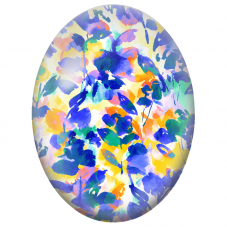 Cabochon en Verre Illustré Fleurs Bleues sur Fond Jaune Aquarellé 13x18, 18x25 ou 30x40mm - Pour la Création de Bijoux Fantaisie