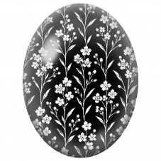 Cabochon en Verre Illustré Petites Fleurs Blanches sur Fond Noir 13x18, 18x25 ou 30x40mm - Pour la Création de Bijoux Fantaisie