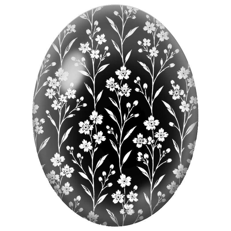Cabochon en Verre Illustré Petites Fleurs Blanches sur Fond Noir 13x18, 18x25 ou 30x40mm