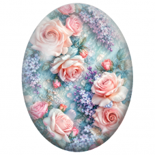 Cabochon en Verre Illustré Roses Roses et Lilas sur Fond Turquoise 13x18, 18x25 ou 30x40mm - Pour la Création de Bijoux