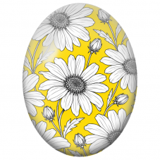 Cabochon en Verre Illustré Marguerites Blanches Dessinées sur Fond Jaune 13x18, 18x25 ou 30x40mm - Pour la Création de Bijoux