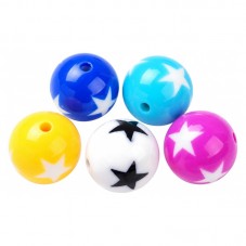 5 Grosses Perles Ronde Étoile en Acrylique Multicolore 19mm pour la Création de Bijoux Fantaisie - DIY