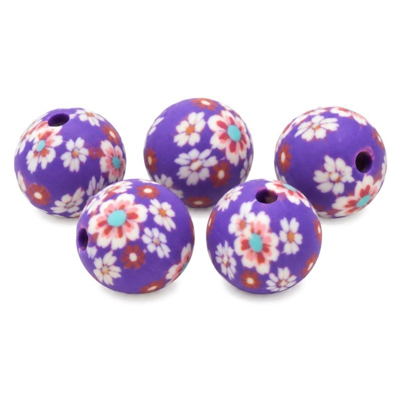 15 Perles Violettes en Pâte Polymère Fimo 8mm