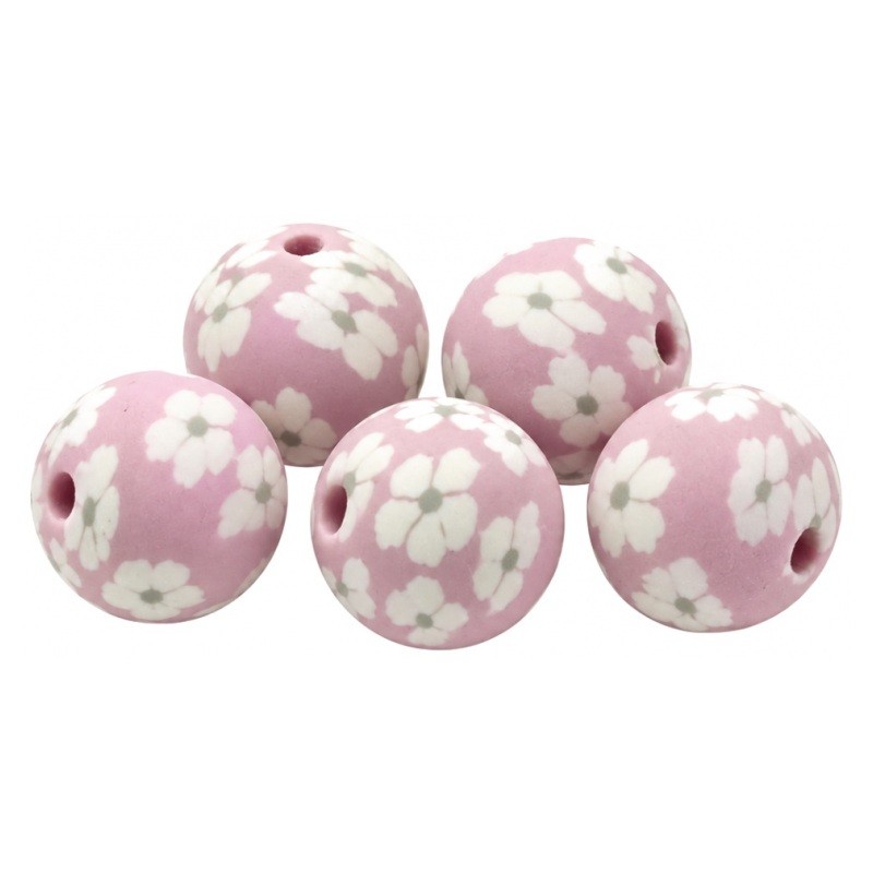 15 Perles Roses Grisées en Pâte Polymère Fimo 8mm