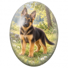 Cabochon en Verre Illustré Chiot Berger Allemand dans la Prairie 13x18, 18x25 ou 30x40mm - Pour la Création de Bijoux Fantaisie