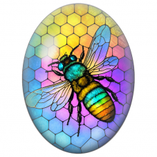 Cabochon en Verre Illustré Bourdon Coloré sur Nid d’Abeille 13x18, 18x25 ou 30x40mm - Pour la Création de Bijoux Fantaisie - DIY