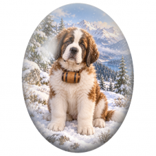 Cabochon en Verre Illustré Chiot Saint-Bernard dans la Neige 13x18, 18x25 ou 30x40mm - Pour la Création de Bijoux Fantaisie