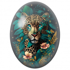 Cabochon en Verre Illustré Léopard aux Yeux Turquoise 13x18, 18x25 ou 30x40mm - Pour la Création de Bijoux Fantaisie - DIY
