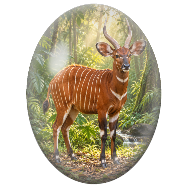 Cabochon en Verre Illustré Bongo dans la Forêt Tropicale 13x18, 18x25 ou 30x40mm