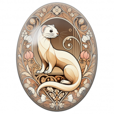 Cabochon en Verre Illustré Furet Blanc aux Ornements Floraux 13x18, 18x25 ou 30x40mm - Pour la Création de Bijoux Fantaisie