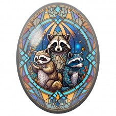 Cabochon en Verre Illustré Famille de Ratons Laveurs en Vitrail 13x18, 18x25 ou 30x40mm - Pour la Création de Bijoux Fantaisie