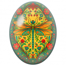 Cabochon en Verre Illustré Libellule Folk aux Fleurs Rouges 13x18, 18x25 ou 30x40mm - Pour la Création de Bijoux Fantaisie - DIY