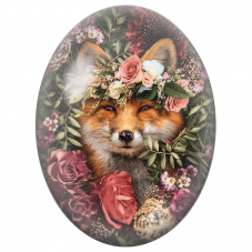 Cabochon en Verre Illustré Renard à la Couronne de Roses 13x18, 18x25 ou 30x40mm - Pour la Création de Bijoux Fantaisie - DIY